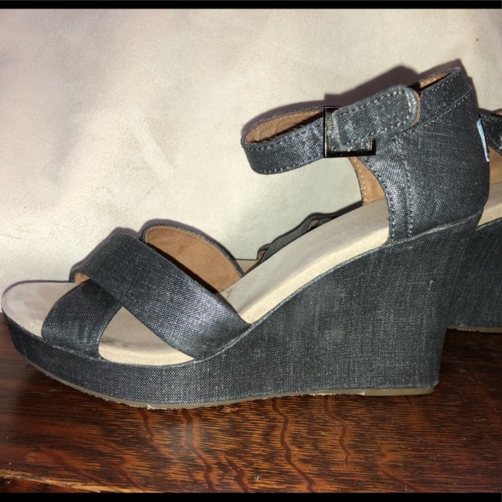 TOMS gunmetal wedge sandal